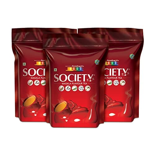 Society Masala Chai — Five-Spice Indian Masala Tea, Real Cardamom Ginger Clove Black Pepper Lemongrass Blended Into Assam CTC, Hasmukhrai & Co. Since 1924 | 250 g Pouch | No Flavouring