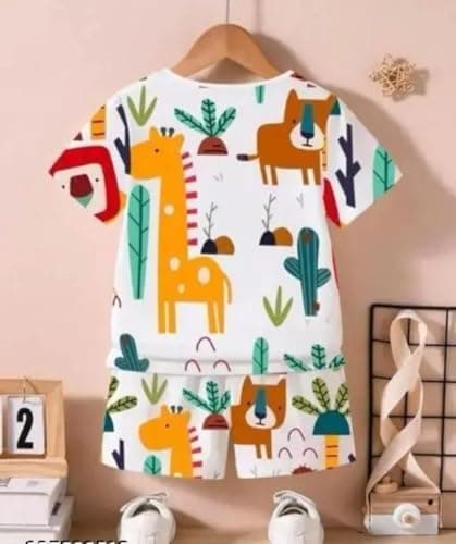 Tirupati Kids Clothes for Boys | Allover Animal Printed Cotton Half Sleeves Round Neck T-shirt Shorts Combo Clothing Set | Casual Baby Boy Dress (Animal Safari, 5-6 year) 3