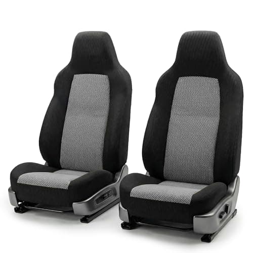 FH Group FB102102 Classic Cloth Car Pair Set High Back Seat Covers w. Gift, Gray/Black- Fit Most Car, Truck, SUV, or Van