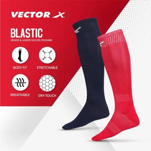 Vector X Blastic Stockings | Polyester Stretchable Material | Knee Length | Unisex | Pack of 2 Pair (NAVY-RED, SENIOR) 4
