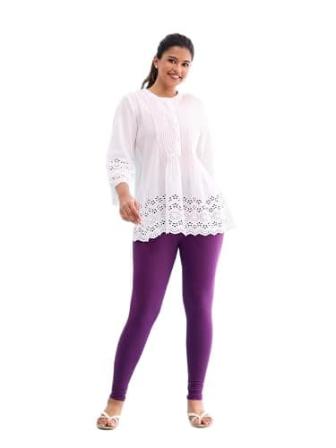 GO COLORS Soft Cotton Stretch Ankle Length Leggings for Women | Breathable, Mid Rise, Medium Purple