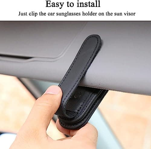 HSR Car Accessories Universal Sunglasses Goggles Holder for Car Sun Visor, Magnetic Leather Glasses Hanger Clip (Black) 5