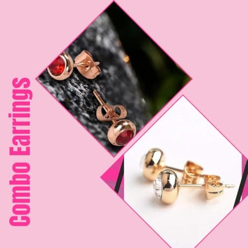 Nilu's Collection Daily Use, Light Weight Small Stud Earrings| Perfect for Baby Girls, Office Goers, Combo Earrings (Red & White) 4