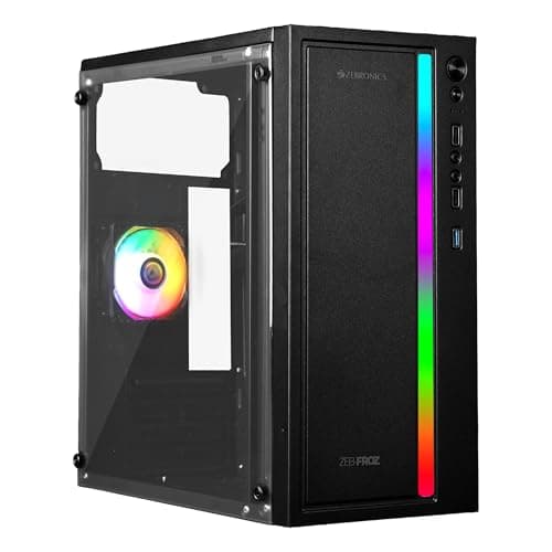 Zebronics Gaming Chassis, Micro ATX/Mini ITX, 80mm Rear Inner Glow Multicolor Fan, USB 3.0, 2X USB Ports, Acrylic Side Panel, Front Panel Multicolor Light Strip, Top-Mounted PSU (Froz)