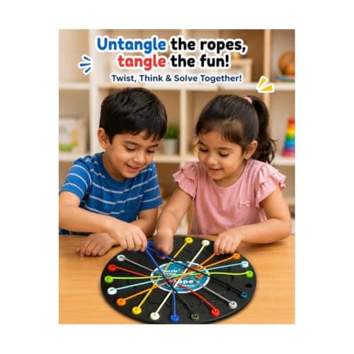 Rope Untangling Game for Kids & Adults | 10 Rope Challenge Brain Teaser Puzzle | Educational STEM Learning Game | Interactive Family Puzzle Game | Portable Travel IQ Toy | Ages 3+ 4