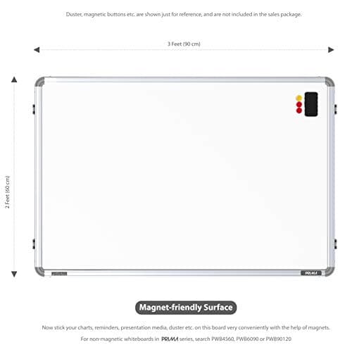 Pragati Systems Prima Regular Steel (Magnetic) White Board for Home, Office & School with Heavy-Duty Aluminium Frame | Magnet-Friendly & Dry Wipe Writing Board | Medium Size 2x3 Feet (Pack of 1) 2