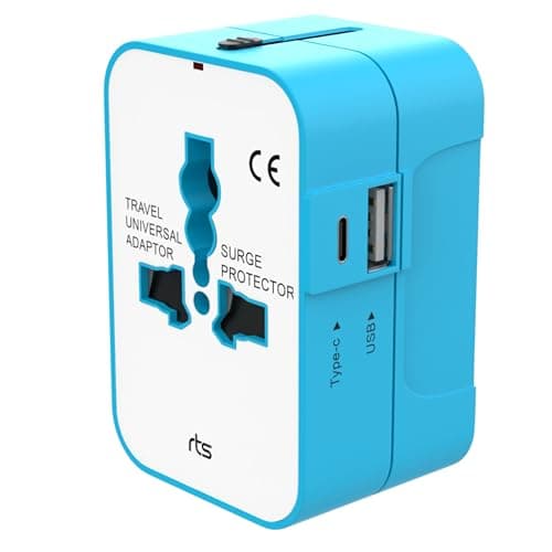 rts Universal Travel Adapter with Type C, 5 in 1 Universal Adapter Plug, Travel Accessories with 1 USB, 1 USB-C with 2.4A, Travel Adaptor International All in One Ports for Phone, Laptop, Mobile