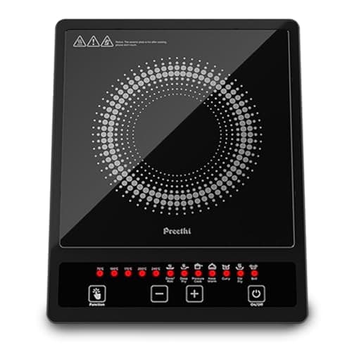 Preethi Indicook IC123 | 1600-Watt Induction Cooktop | Fast Gas-Free Cooking | No LPG Required | 3 Year Coil Warranty | Voltage surge protetion Preset Indian Menus | Black