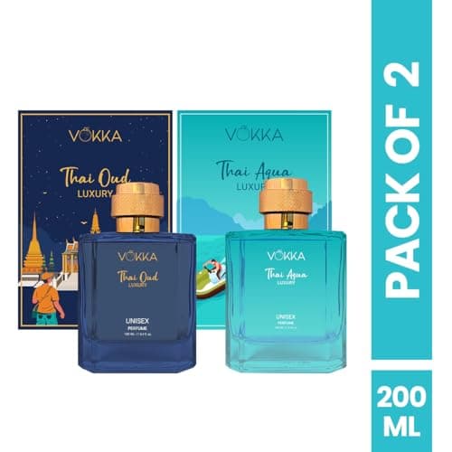 VOKKA Thai Oud & Thai Aqua 200 Ml|Pack Of 2 X 100Ml Unique Luxury Long Lasting Woody Aquatic Perfume Gift Set For Unisex|Aquatic Scent Eau De Parfum|Edp Fragrance For Gift|Notes: Aqua Woody Musky 2