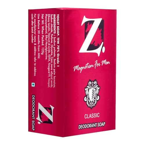 Z men's Classic Soap, 125g X 4, Woody & Musky Fragrance lasting Freshness, Nourishment & Ideal for All Skin Types, Protects from Germ Refreshing & Removes Excess Oil by Deep Cleansing (Pack of 4) 3