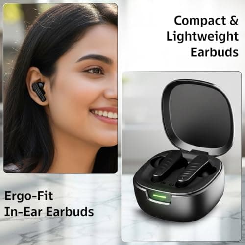 pTron Bassbuds NEO TWS Earbuds w/ 13mm Drivers, 45Hrs Playtime, Dual HD Mic & AI-ENC Calls, Custom EQ, Mobile App, Bluetooth V5.4 Earphones, Voice Assistant, Type C Fast Charging & IPX5 (Raven Black) 3