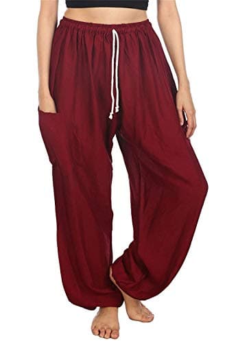 Whitewhale Women's Harem Hippie Boho Yoga Palazzo Casual Pants Burgundy
