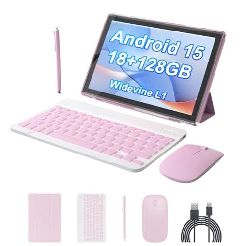 PEICHENG Android 15.0 Tablet 10 Inch 18GB RAM+128GB ROM + 2TB Expandable Tab Set with Keyboard/Case/Mouse/Pencil, 2.0GHz Quad-Core Processor, HD IPS Display