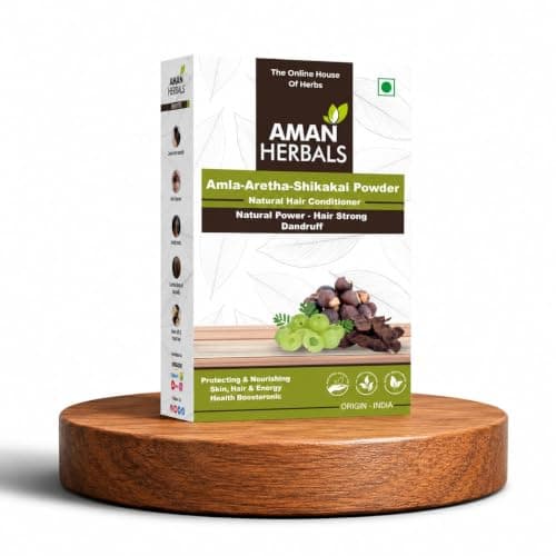 Aman Herbals Amla Aretha (Reetha) Shikakai Natural Pure Powder, Organic Hair Conditioner for Strong Hair and Dandruff Control, Made in India (200gm)