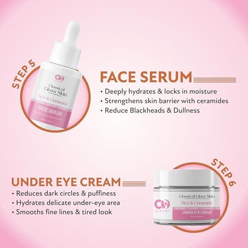 CO Luxury Rice & Ceramide 8-Step Classical Glass Skin Care Kit | Moisturizer,Facewash,Toner,Sunscreen,Peel-Off Mask,Serum,Eye Cream & Soap | Brightening, Hydrating & Even Tone ( Set of 8 Items) 5