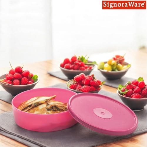 SignoraWare Classic BPA Free Plastic Round Big Containers | Airtight & Leakproof | Microwave & Dishwasher Safe | Stackable Container | Best for Home, Office & Pantry use (800ml | Pink) 4