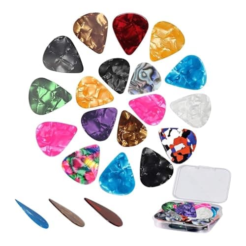 TecoKart® 21Pcs Acoustic Guitar Picks Set | 0.46/0.71/0.96mm Mixed Thickness Plectrums for Guitar, Finger Picks & Acoustic Playing, Includes Portable Pick Box