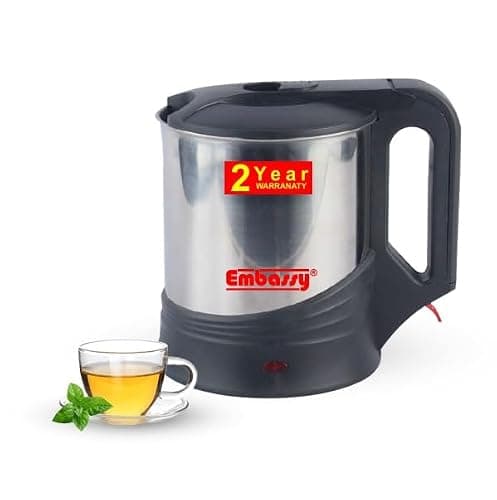 EMBASSY Electric Kettle Stainless Steel 1.7 L | 1000W | Superfast Boiling | Auto Shut-Off | Boil Dry Protection | 360° Rotating Base | 2 YEAR WARRANTY | Silver and Black