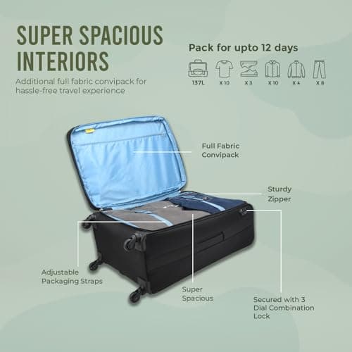 Aristocrat Large Commander 79Cms Premium Polyester with PVC Coating Soft Sided Check-in 4 Wheels Black Spinner Suitcase 3