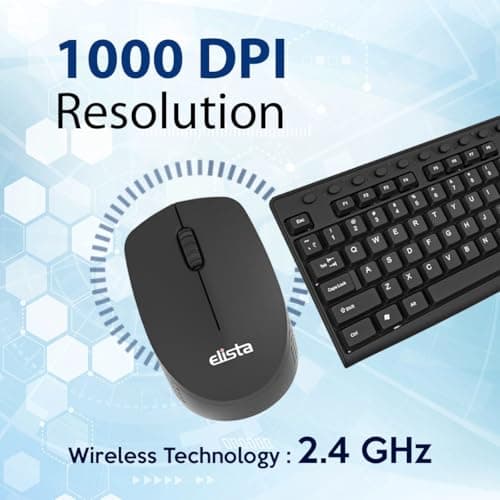 Elista Wireless Keyboard & Mouse Combo | 2.4GHz USB Nano Receiver| 10m Range | ₹ Key |1000 DPI Mouse|110 Keys + 7 Multimedia Keys| 10M Keystrokes Life| for PC/Laptop (ELS KMC-753) 3