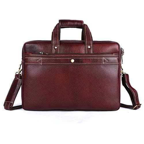 INDIA LEATHER laptop bag| Stylish Leather Laptop bag (16 inch) | Carry Handles with Adjustable Strap| Padded Laptop for men |Office Bag, Briefcase (Brown) 3