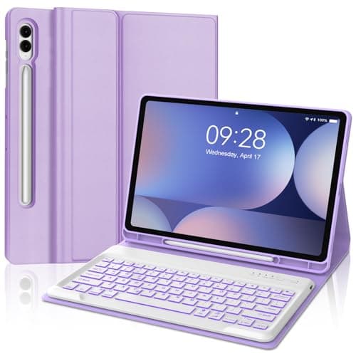 Keyboard Case for Samsung Galaxy Tab S10+ Plus / S9+ Plus / S9 FE+ Plus 12.4 Inch Case with Backlight Keypad, Galaxy Tablet Folio Cover with Detachable Backlit Key Board for Samsung 12.4'' Tab, Purple