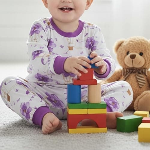 VParents Bamboo 100% Cotton Baby and Kids Cotton Printed Pyjama Set Printed Nightwear Sleepwear Trendy Nightsuit Set for Boys and Girls Kids -Baloon and Rose Combo (6-8 Years) Pack of 2 4