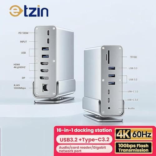 ETZIN USB C Docking Station Dual/Triple Monitor, 16 in 1 USB C Hub Multiport Adapter with Dual 4K HDMI/DisplayPort/7 USB Ports/100W PD/Audio/SD/TF/Ethernet, Docking Station for Windows.EPL-1568A 2