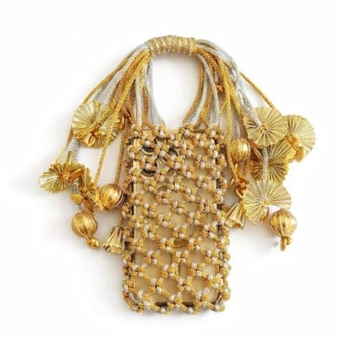 JeSati Women’s Handmade Boho Clutch Purse with Beaded Bear Emblem, Stylish Party & Wedding Handbag, Ring Handle Mobile Pouch for Essentials, Woven Clutch for Women