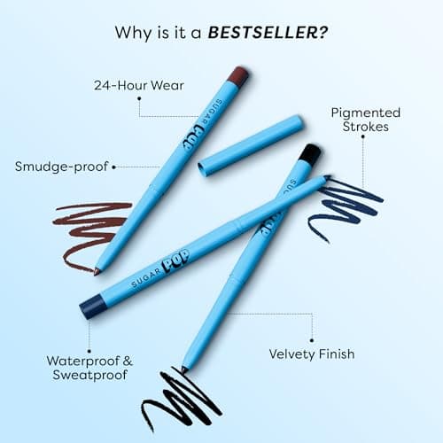 SUGAR POP Longwear Kajal | 24 Hr Smudge-Proof Kajal | Waterproof | Velvet Matte Finish | 0.3 gm - 01 Black 2