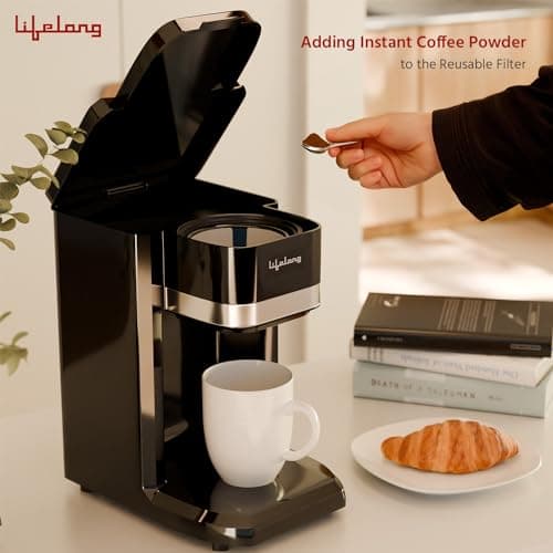 Lifelong Single Cup Coffee Maker- 350 W Coffee Machine for Single Serve, Rapid Coffee Brewer Technology with 125ml Ceramic Cup- Detachable Coffee Filter- Coffee Maker Machine for Home (Black,LLCMK910) 5