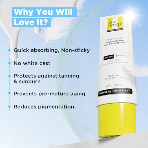 SunScoop 3% Niacinamide Fluid Sunscreen SPF 50+ PA++++ Broad Spectrum | In-Vivo Tested | Lightweight & Non greasy | Prevents Tanning | No White Cast | Non-Comedogenic | For All Skin Types (45ml) 5