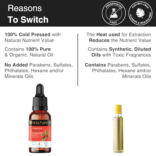 Soulflower Rosehip Oil for Wrinkles, Fine Lines, Scars, Stretch Marks, Under Eyes, and Curly Hair | 100% Pure, Organic, Cold-Pressed Seed Oil for Men & Women | 30ml 4