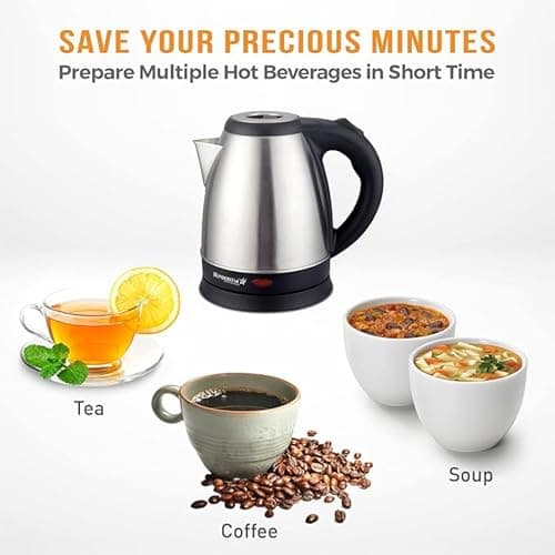 wonder star Electric Kettle, 1.8 Litre, Stainless Steel, Cordless Design, Black Handle 4
