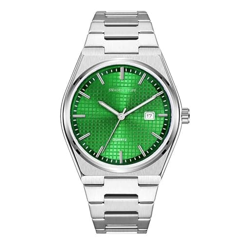 SWADESI STUFF Stainless Steel Date Display Mens Wrist Analogue Watch (Green), Dial-Color:Multicolour, Band Color:Silver