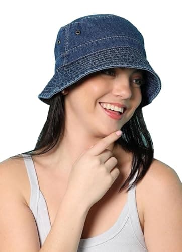 INFISPACE Men & Women Bucket Sun Hat | Unisex Beach Hat for Sun Protection | Round Sun Cap for Hiking, Fishing, Gardning, Travel (in, Alpha, Free Size, Denim)