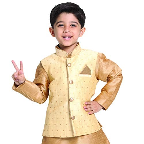 JBN Creation VASTRAMAY Gold Cotton Silk Blend Boys Nehru Modi Jacket - (VASBJ009GO) for 5-6 Years