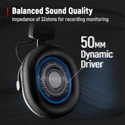 FIFINE Studio Monitor Headphones for Recording-Over-Ear Wired Headphones for Podcast Monitoring, Streaming Comfortable Equipment with Detachable Cables 3.5mm or 6.35mm Jack, Black, on PC/Mixer-H8 2