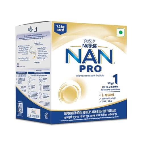 Nestlé NAN PRO Stage 1, 1.2kg Pack, Infant Formula Milk Powder for Babies (Up to 6 Months) - with Probiotic, 3x400g Pouch in Box