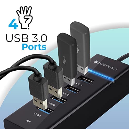 Zebronics 300HB 4 Port USB 3.0 Hub with Hi-Speed Data Transfer, LED Indication, 15cm Cable, Backward Compatible, Multi Device Connection, Plug Play Usage, Glossy Finish and Lightweight Design 2