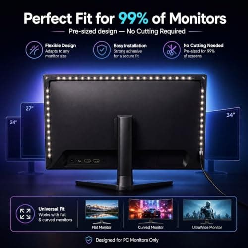 Pixel Sync Smart RGBIC PC Backlight for Monitors Up to 24-34 Inch | Monitor Sync & Music Sync | USB Powered Ambient Light | Only for PC, Not for TV | Ideal for Gaming & Desk Setup 3