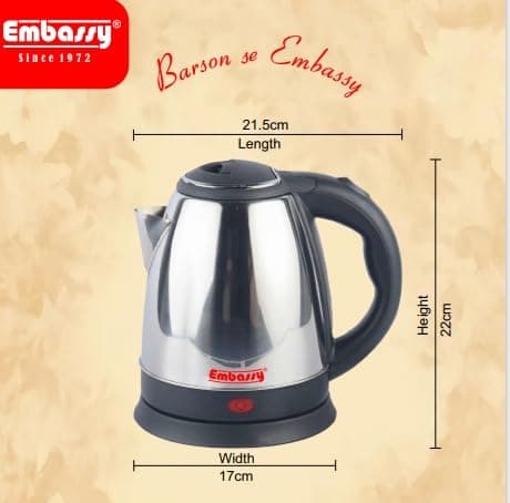 EMBASSY Electric Kettle Stainless Steel 1.5 L | 1000W | Superfast Boiling | Auto Shut-Off | Boil Dry Protection | 360° Rotating Base | 2 YEAR WARRANTY 5