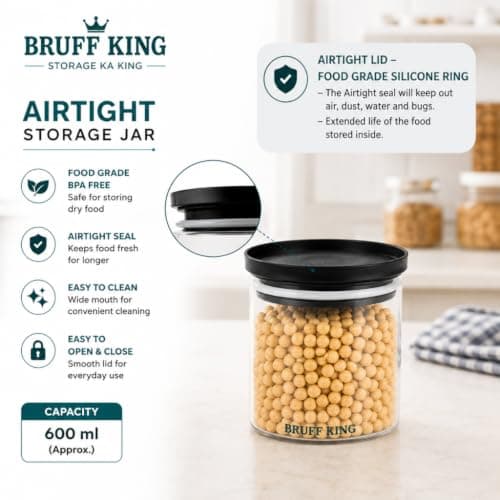 Round Airtight Storage Container 600 ml, Plastic Transparent Kitchen Jar, Leak Proof Silicone Seal Lid, Pantry Organizer For Cereals, Pulses, Rice, Dry Fruits, Cookies, Snacks, Grocery Storage 2