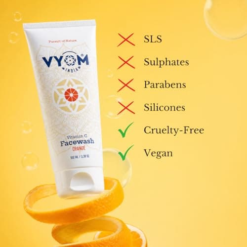 Vyom India Vitamin C Face Wash 100ml for Women & Men Orange Face Wash for Glowing & Hydrating Skin, Improves Skin Tone, Fades Dark Spots, Sulphate & Paraben Free 100% Organic & Natural 4
