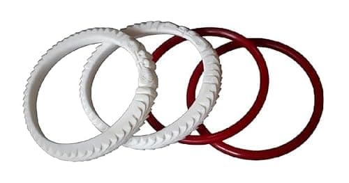 HAPPYCRAFT Lac Shakha Pola Bangles for Married Women (Pack of 4) | Bengali Traditional Red and White Acrylic Bangles Set | Daily Use Wedding Ritual Bridal | Saree Styling Ethnic Wear (2.14)