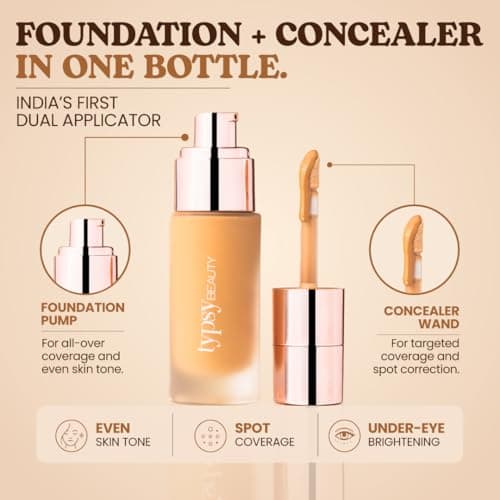 Typsy Beauty Foundcealer Flex 3-IN-1 Base with SPF 30, Moringa Oil & Niacinamide, Full coverage with Dual applicator Light Neutral 02 |40 g 3