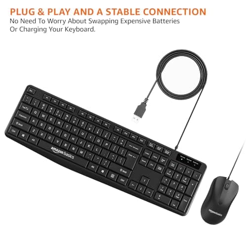 Amazon Basics Wired Keyboard and Mouse Combo l 1200 DPI l for Windows, Mac OS Computer 2
