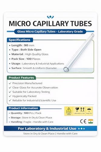 Glass Micro Capillary Tubes, 90mm Length, Both Sides Open, Laboratory Grade, High Quality Glass, 100 Pieces Pack, for TLC Testing, BTCT Testing and Scientific and other Industrial Research 3