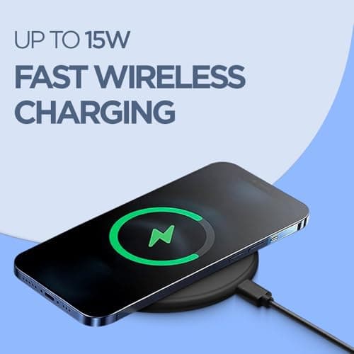 UNIGEN UNIPAD 200 Wireless Charger, 15W Qi Fast Wireless Charging Pad [USB A to C Cable] Compatible with All Wireless Compatible Smartphones and Earbuds (Black) 4