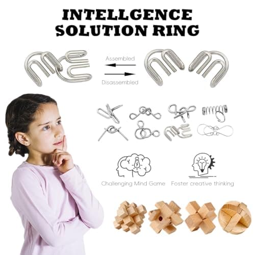 PATPAT 12 Pcs Brain Teaser Toys Puzzle for Adults & Kids Logic Training Stress Relief Wooden Puzzles for Kids Fidget Toy Mini Pocket Toy Metal Puzzles for Adults Mind Development Puzzle Games 5